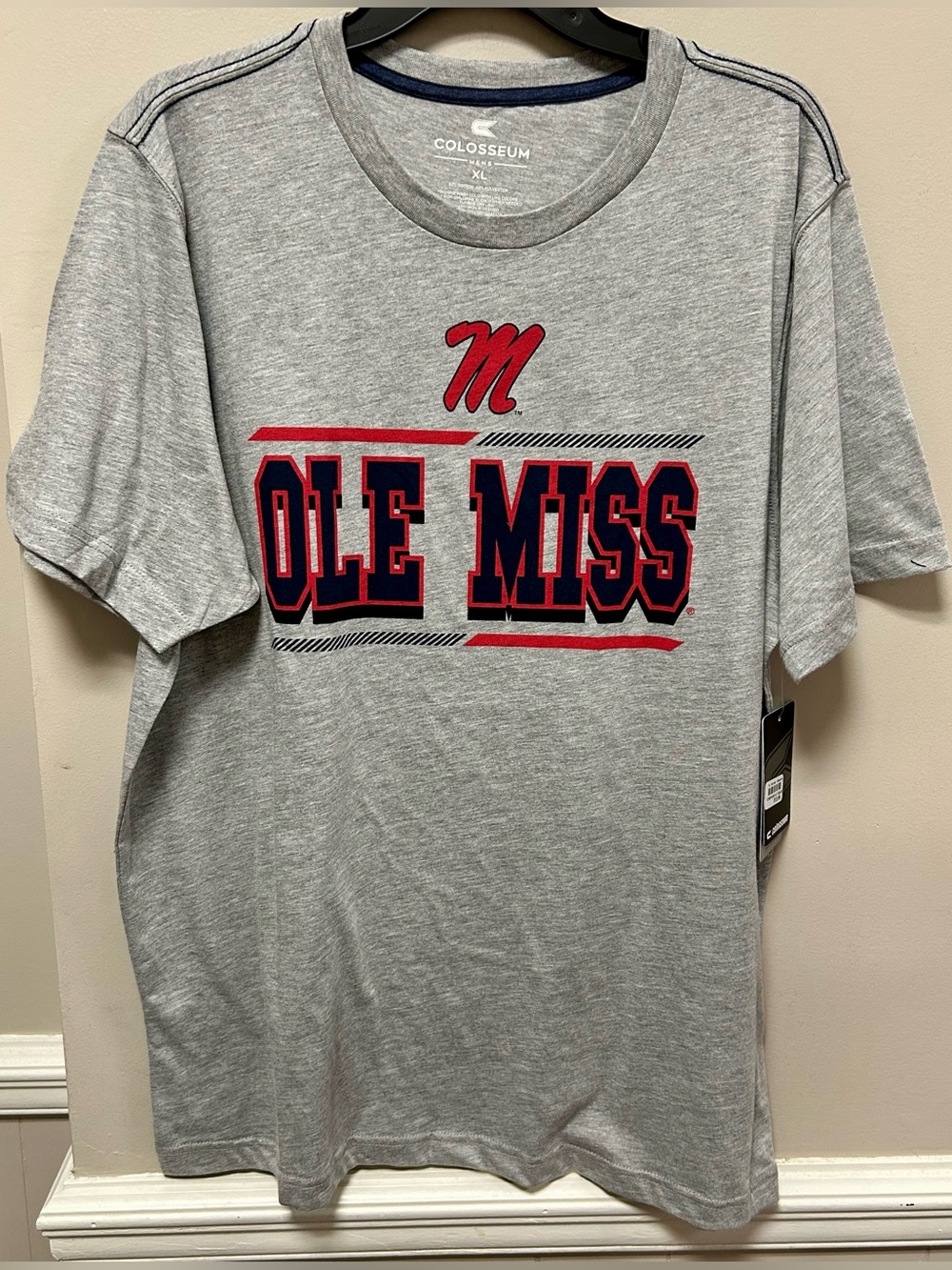 Colosseum Ole Miss Grey Tee with Red & Navy Logo Sz XL NWT